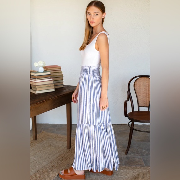 NWOT Emerson Fry Shirred Skirt in Ocean Stripe - Picture 2 of 10